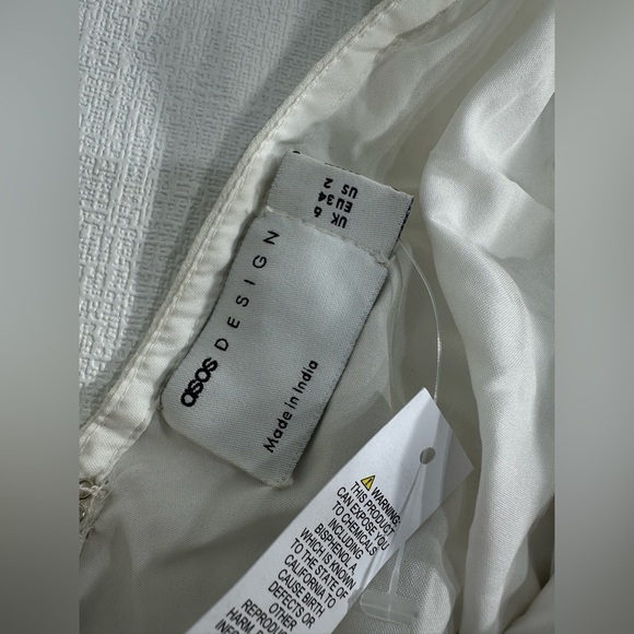 NWT ASOS DESIGN batwing embellished drip bead wrap mini dress in white SIZE 2 - Picture 14 of 16